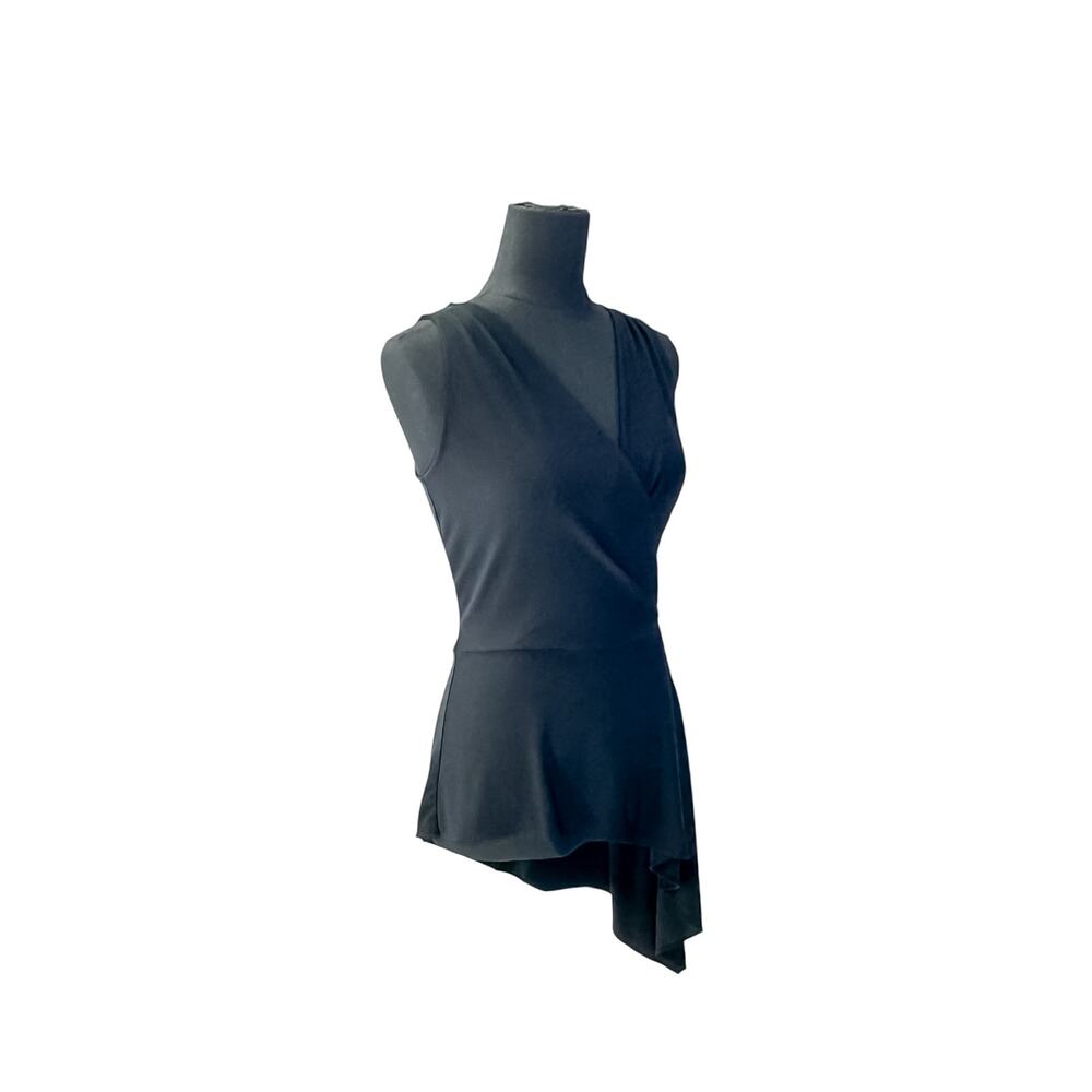 White House Black Market Black Asymmetrical Draped Sleeveless Blouse Size S - Picture 4 of 9